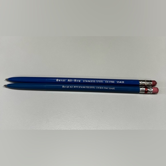 Vintage Berol All-Rite Ball Point Pens Stainless Steel Extra Fine S54E Set of 2 - Picture 1 of 3